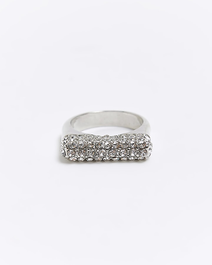 Silver diamante square ring