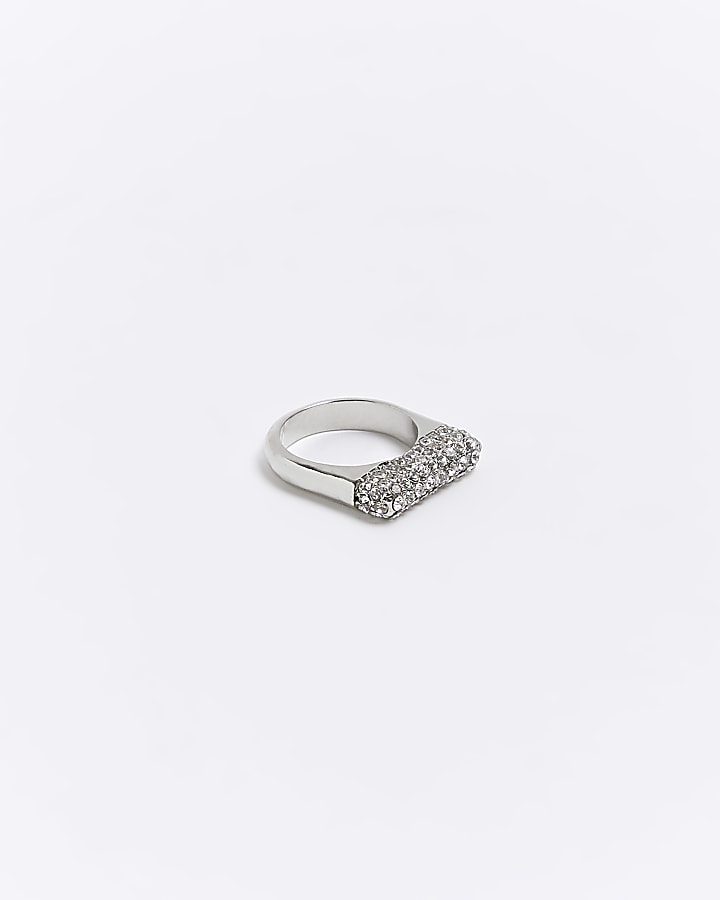 Silver diamante square ring