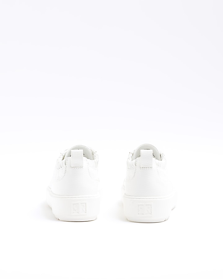 White embossed elasticated trainers | River Island