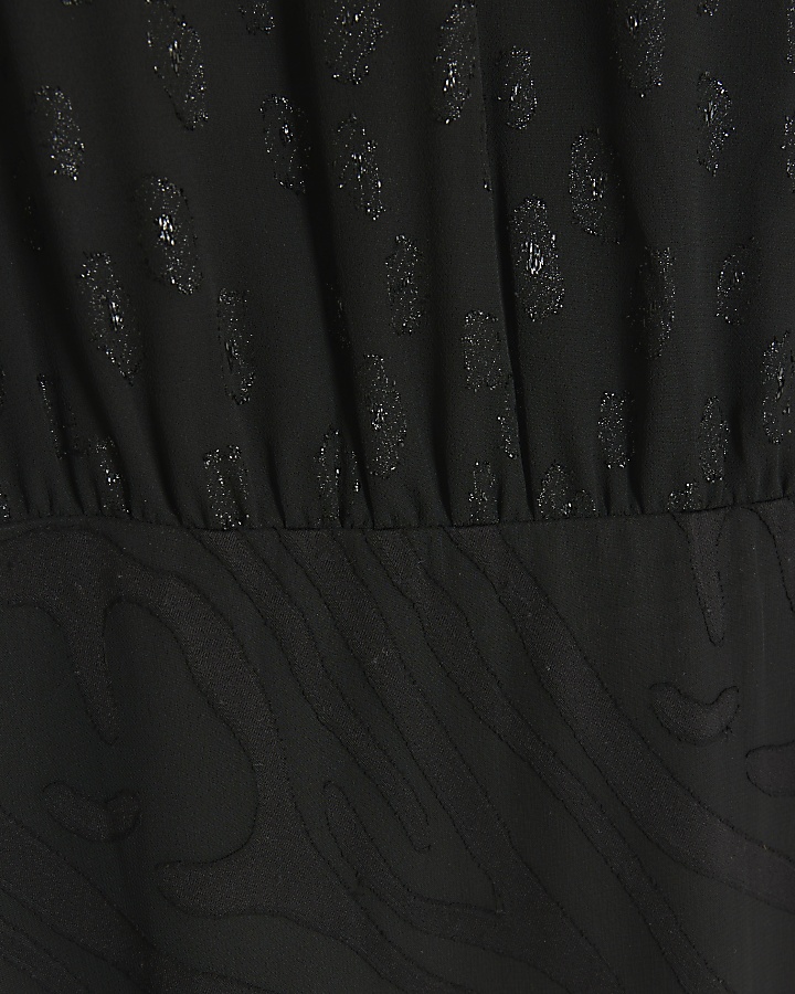 Black satin textured skater midi dress