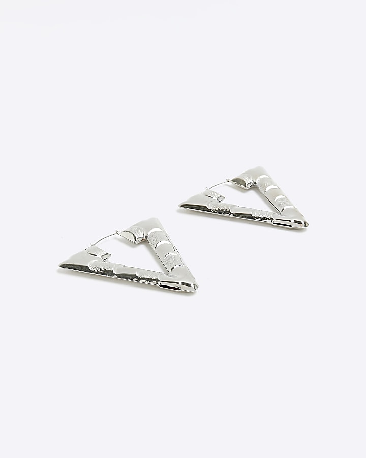 Silver triangle hoop earrings