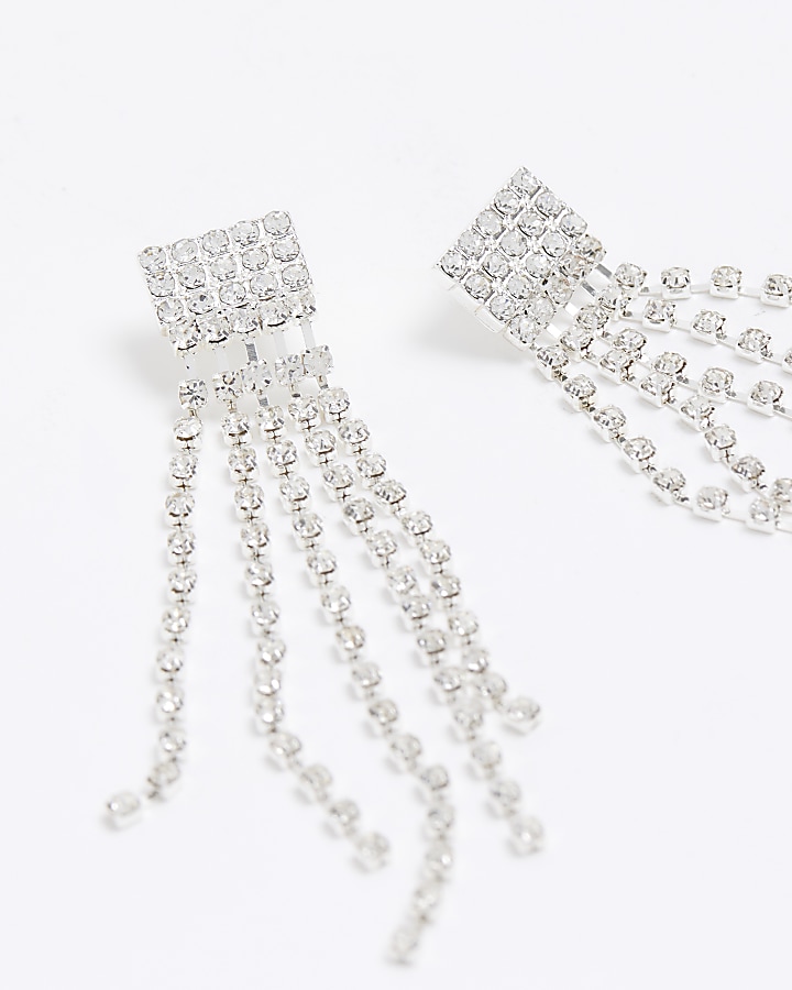 Silver silver stone drape earrings