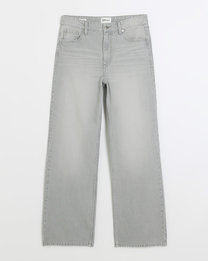 Grey faded high waist relaxed straight jeans