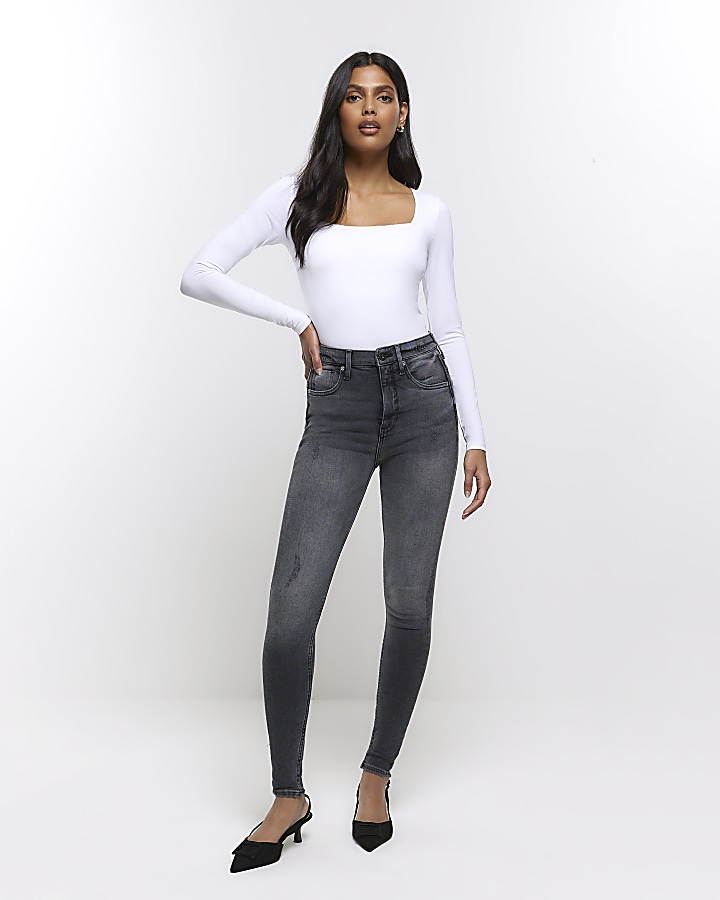 Tall High Rise Sculpt Jeggings in Light Grey Wash