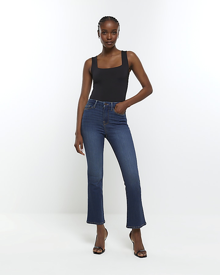 Blue High Waist Crop Jeggings - Cropped Jeggings