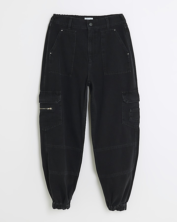 Black cuffed cargo jeans