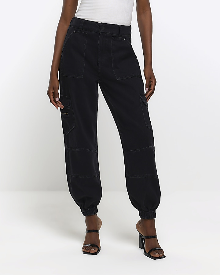 Black cuffed cargo jeans | River Island