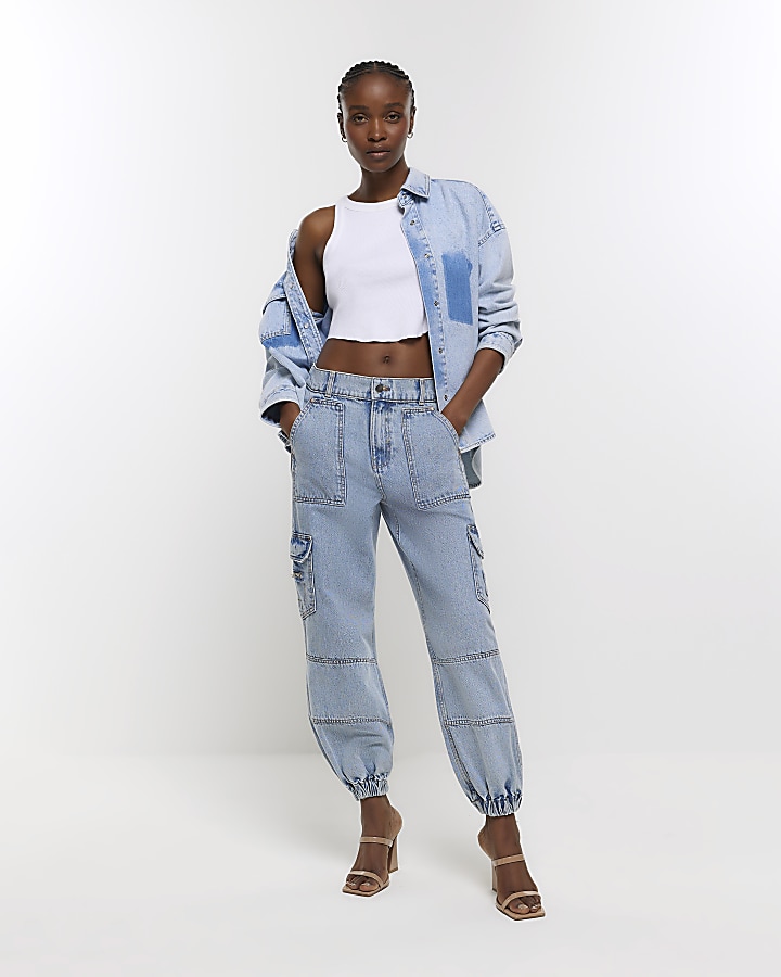 Blue cuffed cargo jeans