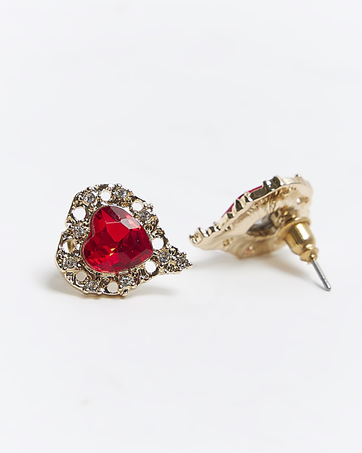 Red heart stone stud earrings