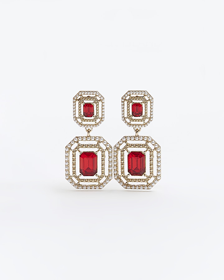 Red stone drop earrings