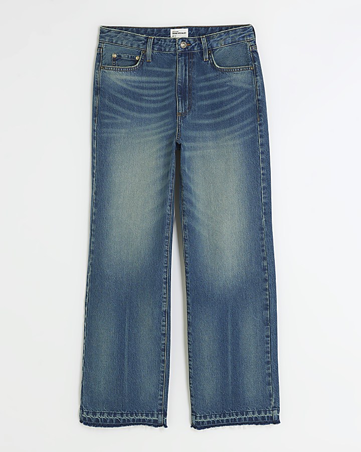 Blue High waisted relaxed straight fade jeans