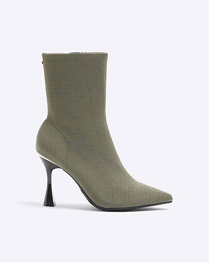 Green knitted heeled ankle boots