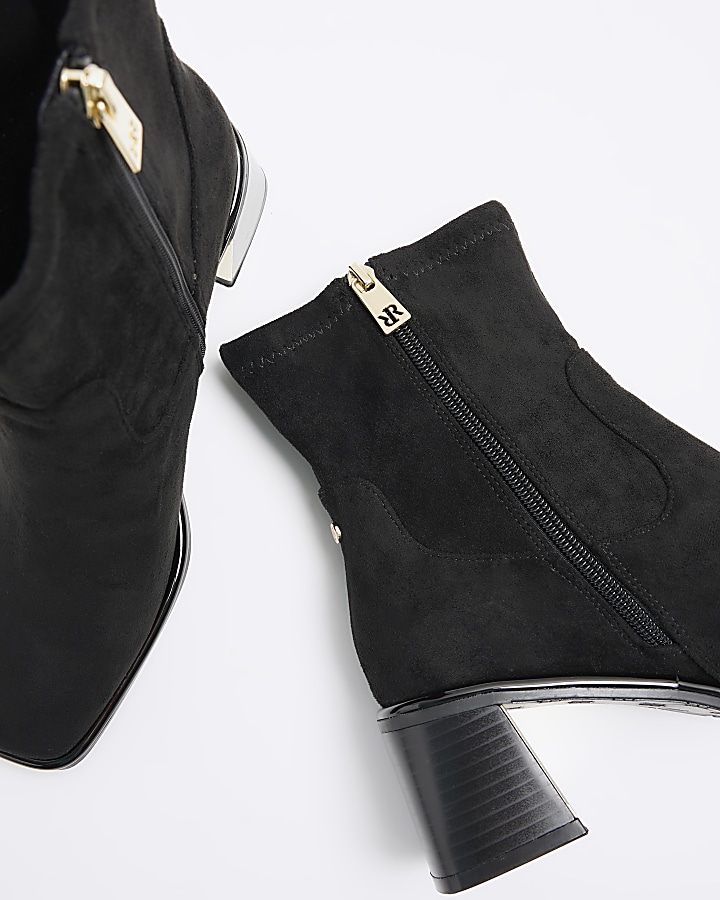 Black wide fit block heel ankle boots