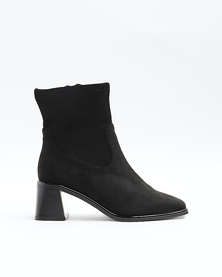 Black wide fit block heel ankle boots