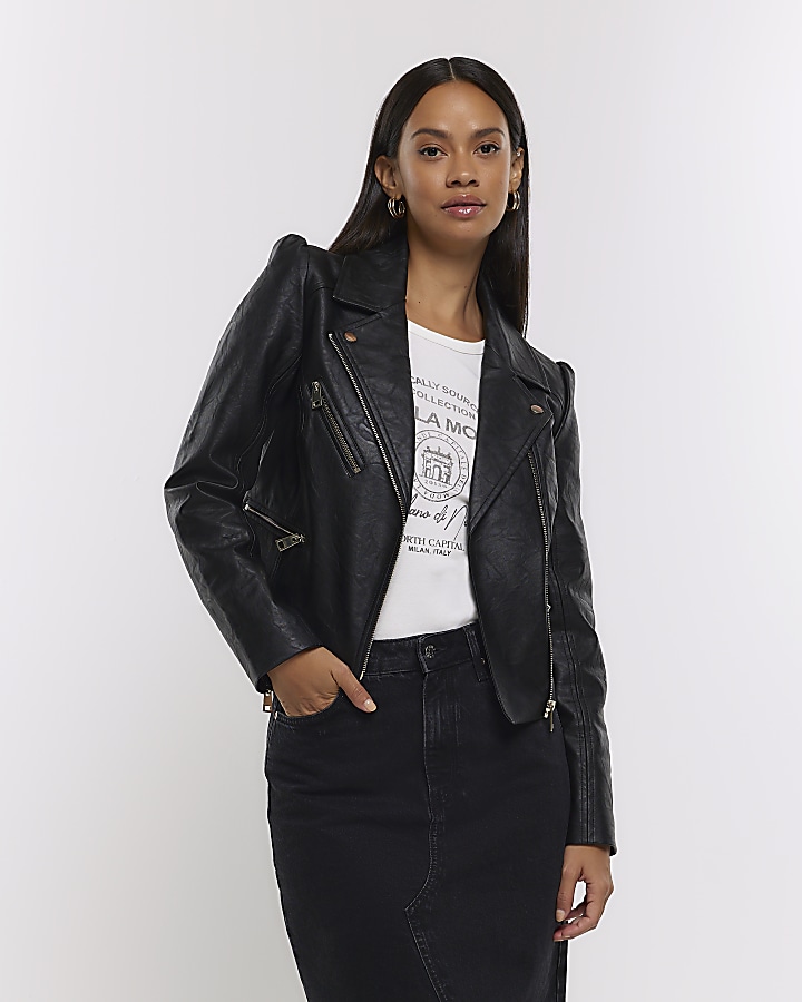 Puff shoulder outlet leather jacket