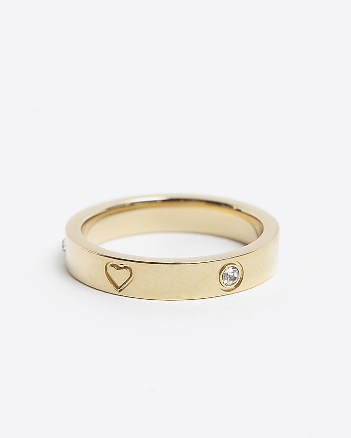 Gold Stainless Steel Embellished Ring | River Island
