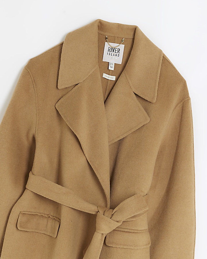 Beige wool blend belted coat