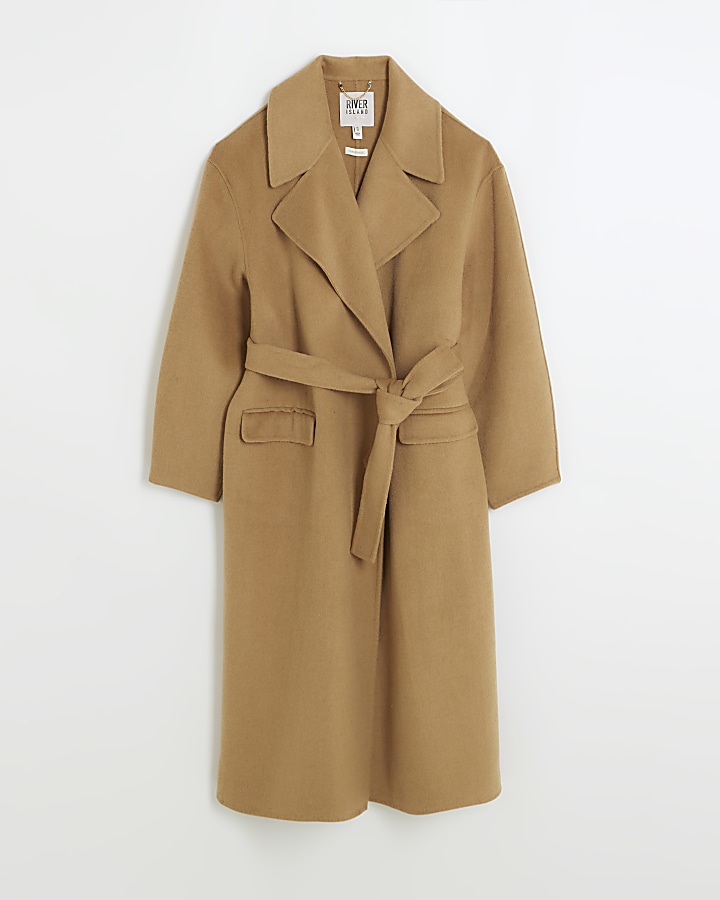 Beige wool blend belted coat
