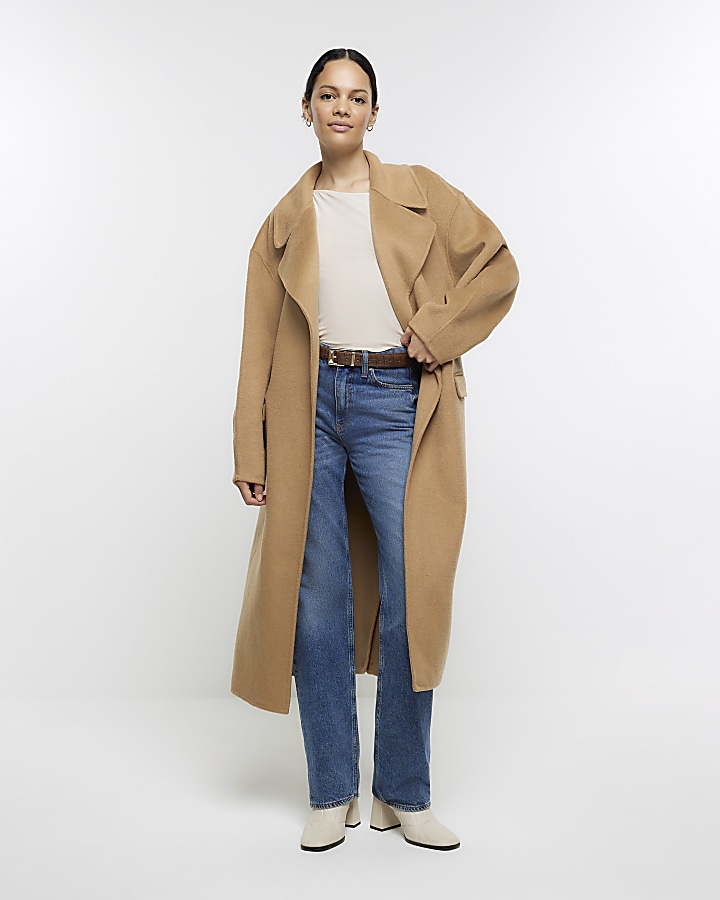 Beige wool blend belted coat