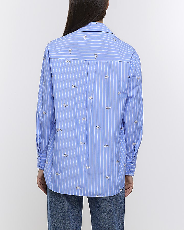 Blue stripe embroidered shirt