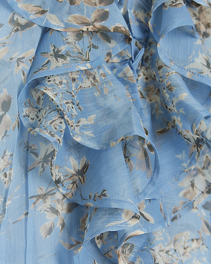 Blue floral frill blouse