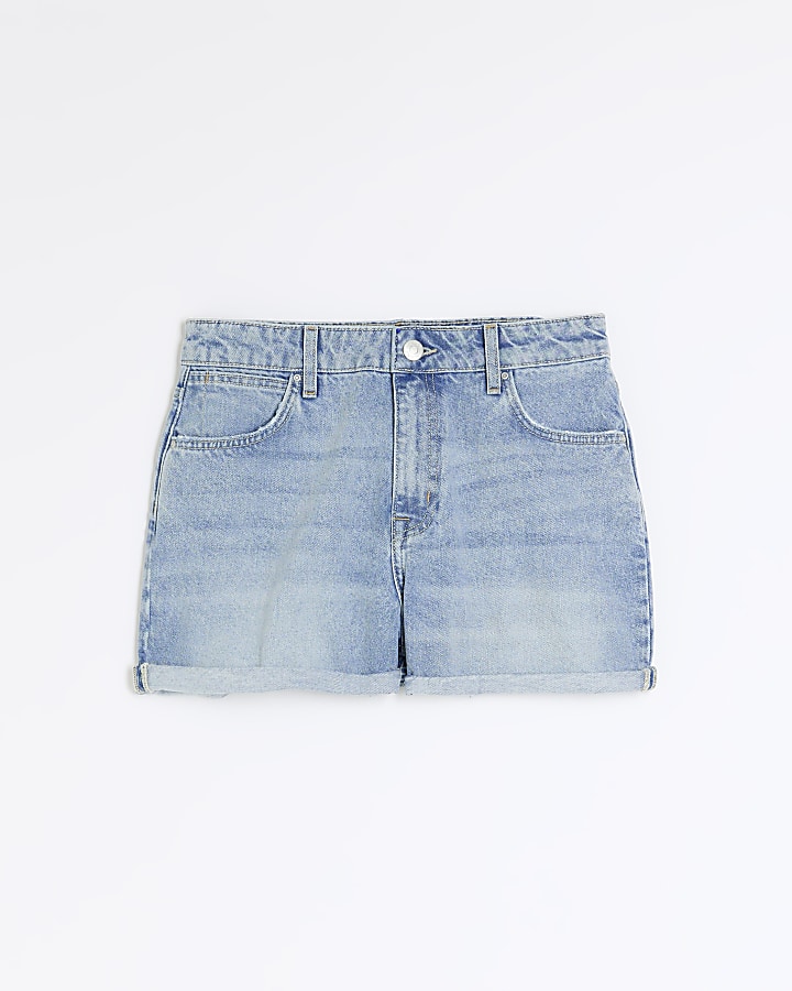 Blue high waisted mom denim shorts River Island