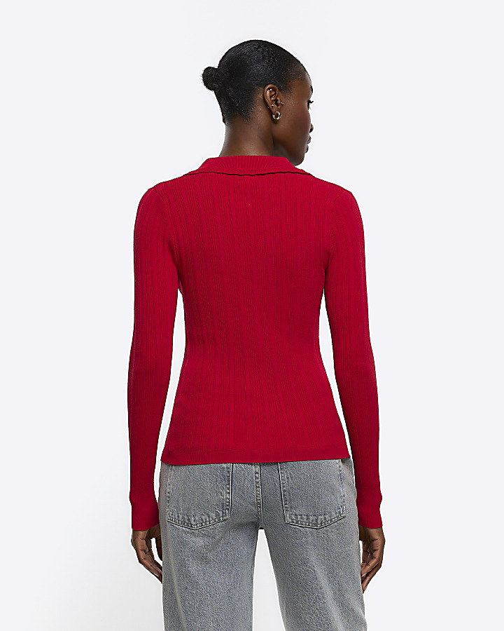 Red knitted scallop hem jumper