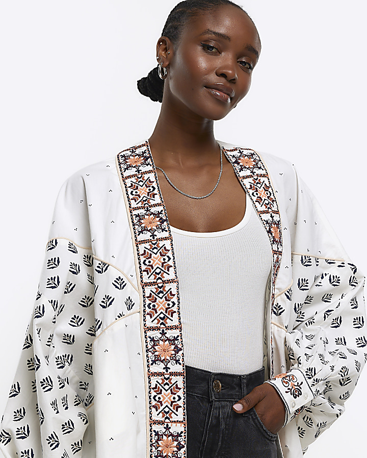Cream embroidered jacket River Island