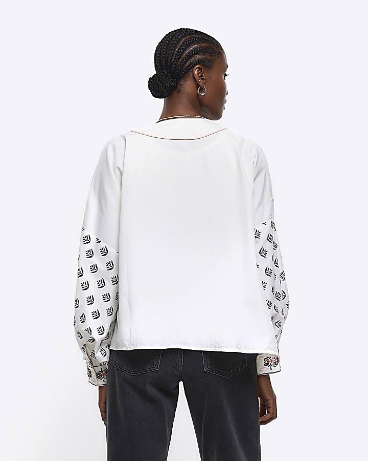 Cream embroidered jacket River Island