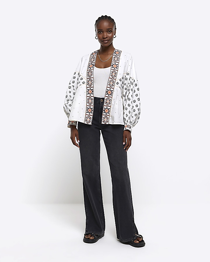 Cream embroidered jacket River Island