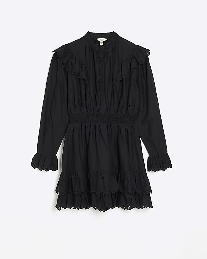 Black frill mini shirt dress
