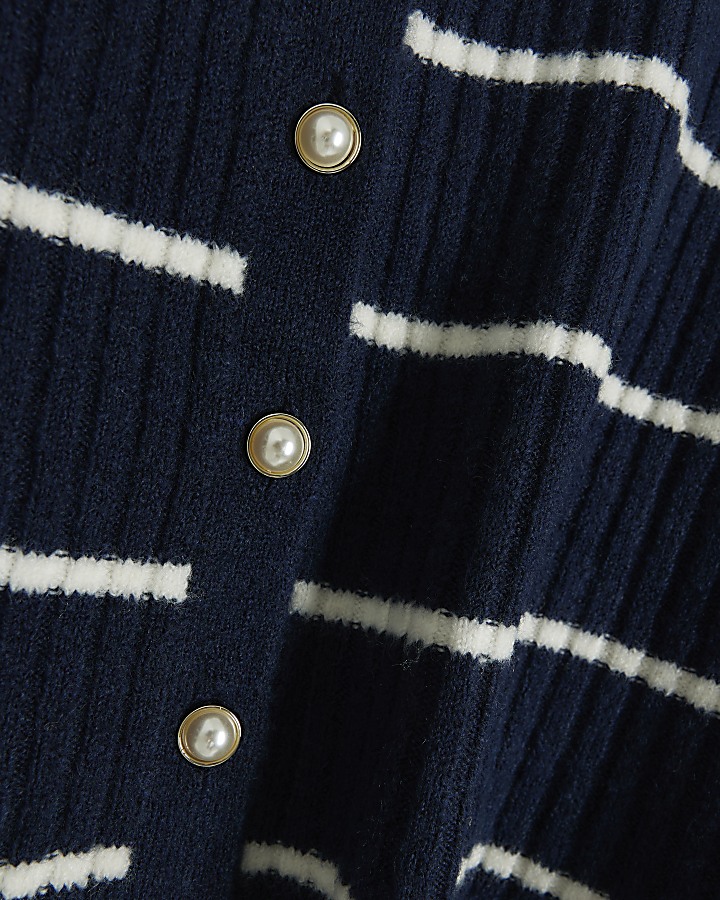 Navy knit stripe bodycon midi dress set