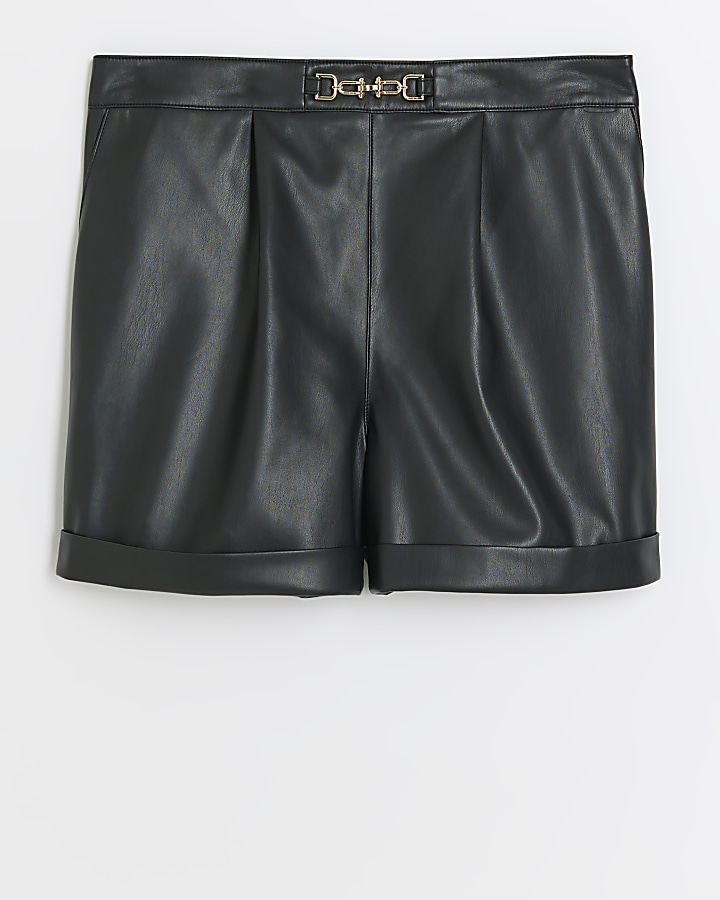 Plus black faux leather shorts