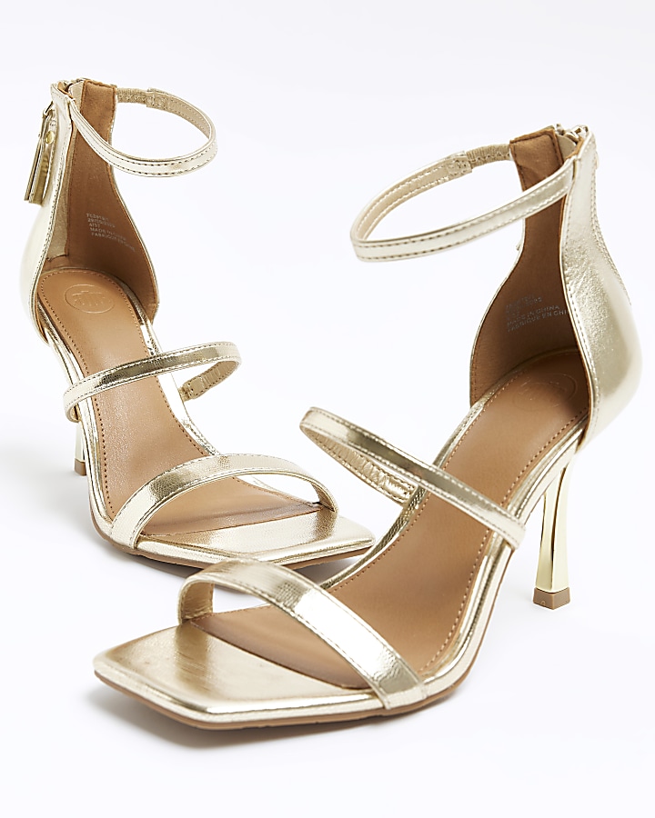 Gold wide fit closed back heeled sandals