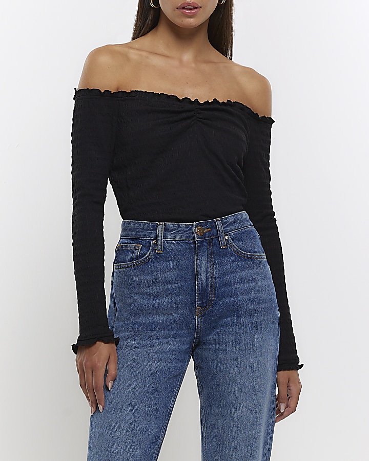 Black bardot long sleeve top