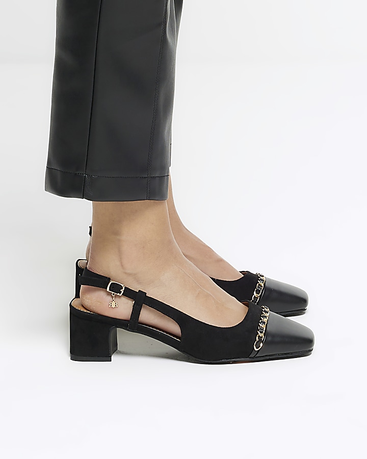Black wide fit block heeled sling back shoes