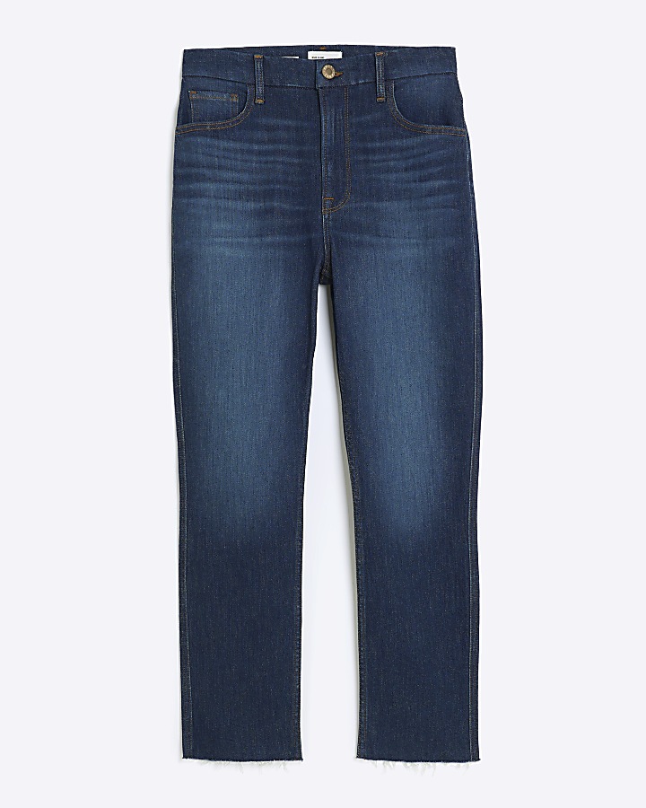 Blue high waisted slim straight jeans