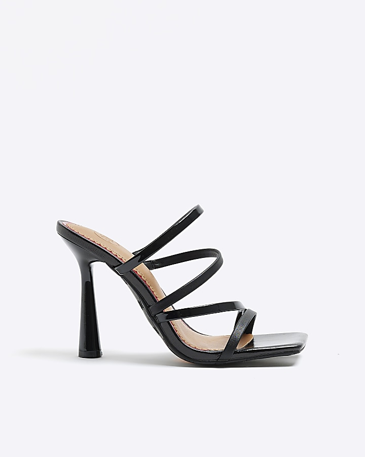 Black wide fit strappy heeled sandals | River Island