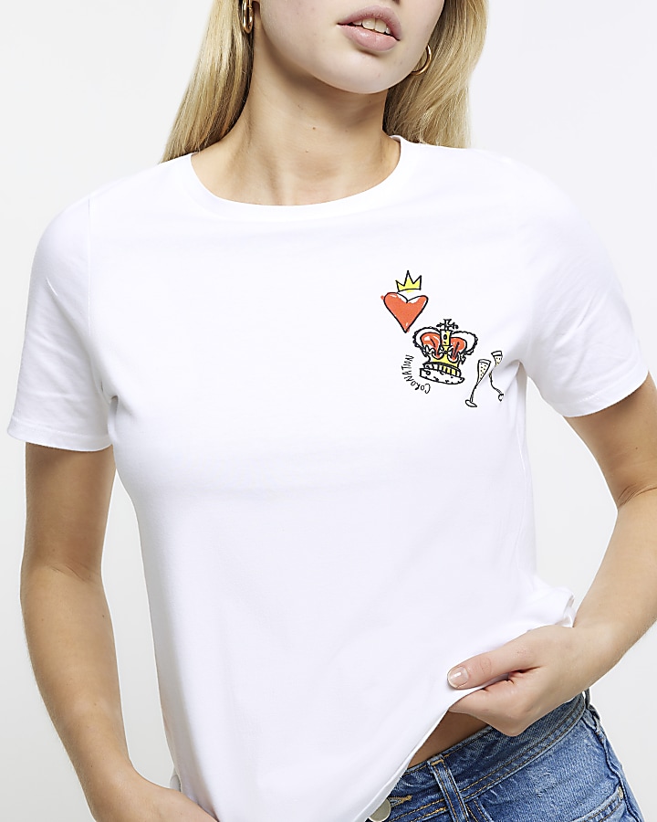 White coronation print t-shirt