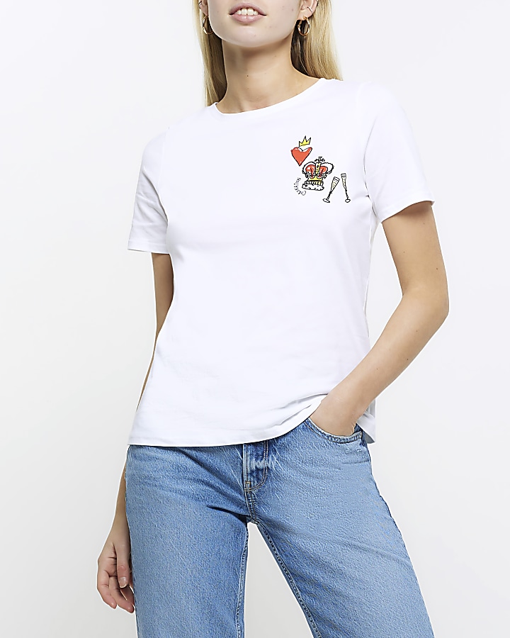 White coronation print t-shirt | River Island