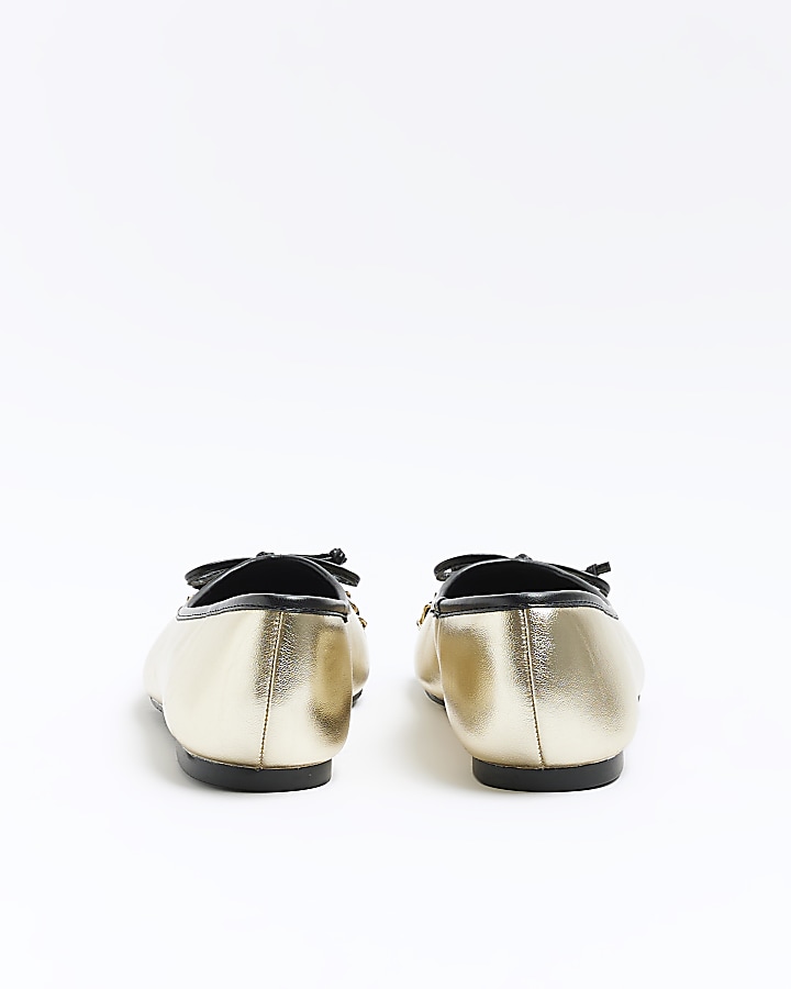 Gold wide fit bow ballet shoes