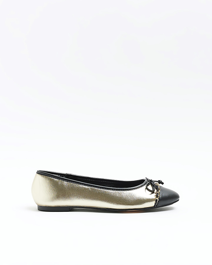 Gold flat store shoes wide fit