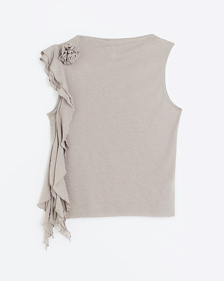 Brown corsage sleeveless top