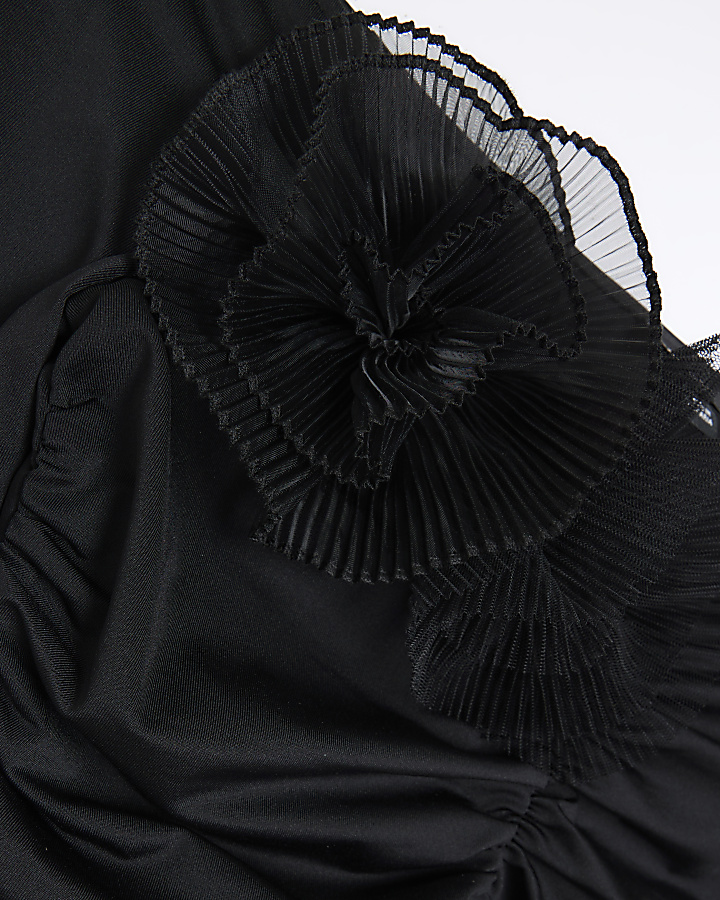 Black ruched corsage detail bodysuit
