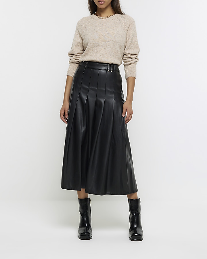 Faux leather hotsell pleated skirt uk