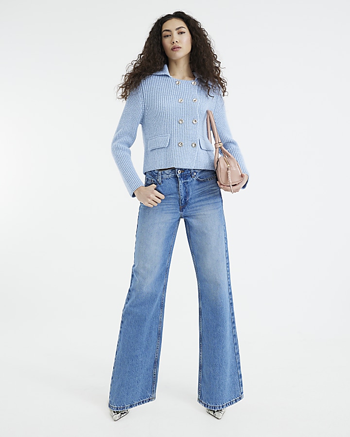 Blue high waisted slim straight jeans