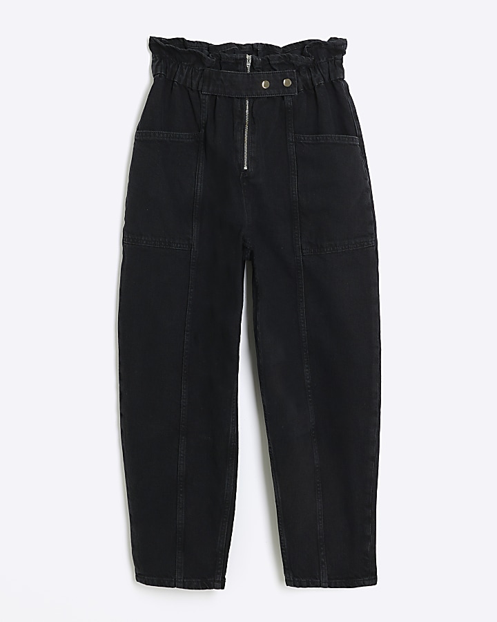 Black paperbag belted jeans