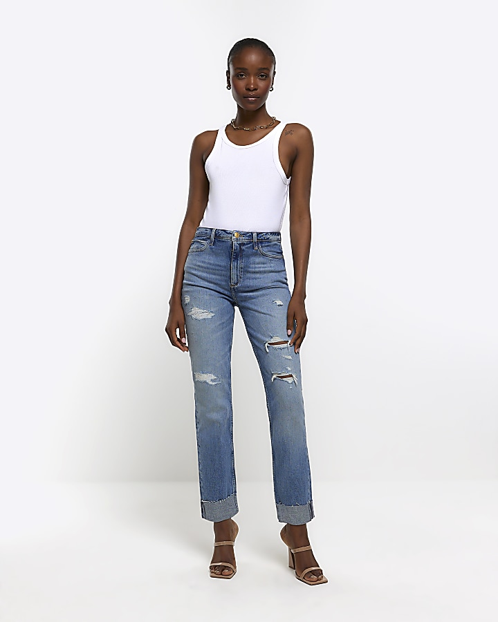 Blue ripped high waisted slim jeans