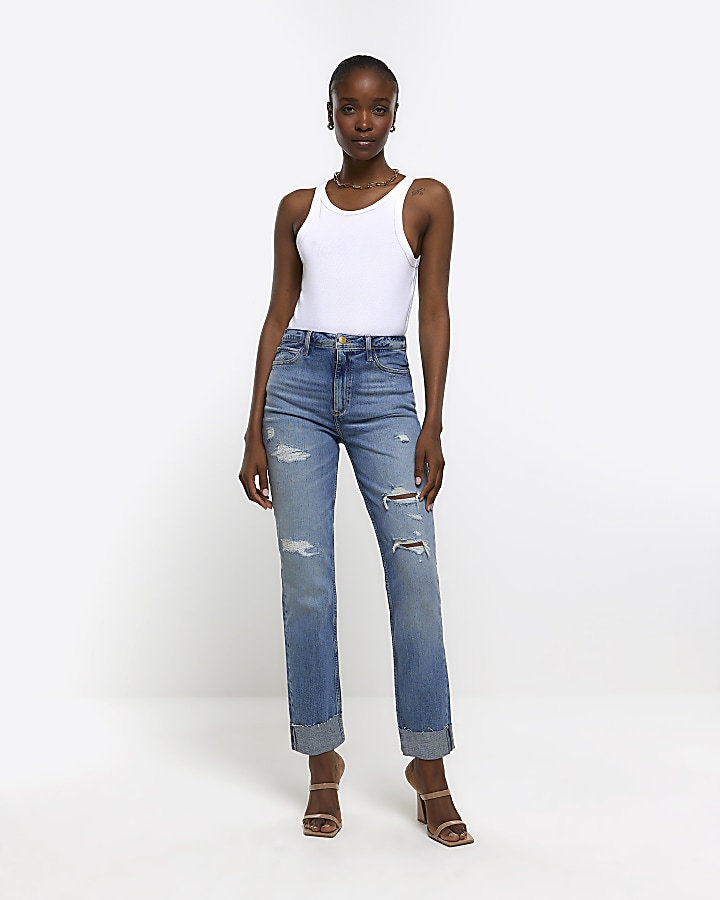 River island frayed hot sale hem jeans