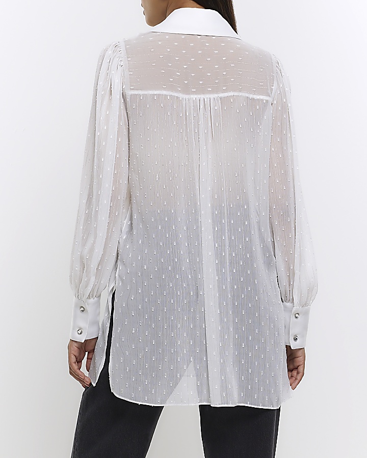 White chiffon longline shirt | River Island